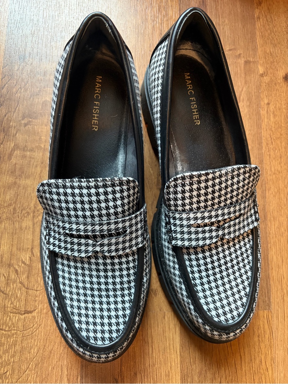 Marc Fisher Black & White Houndstooth Penny Loafers